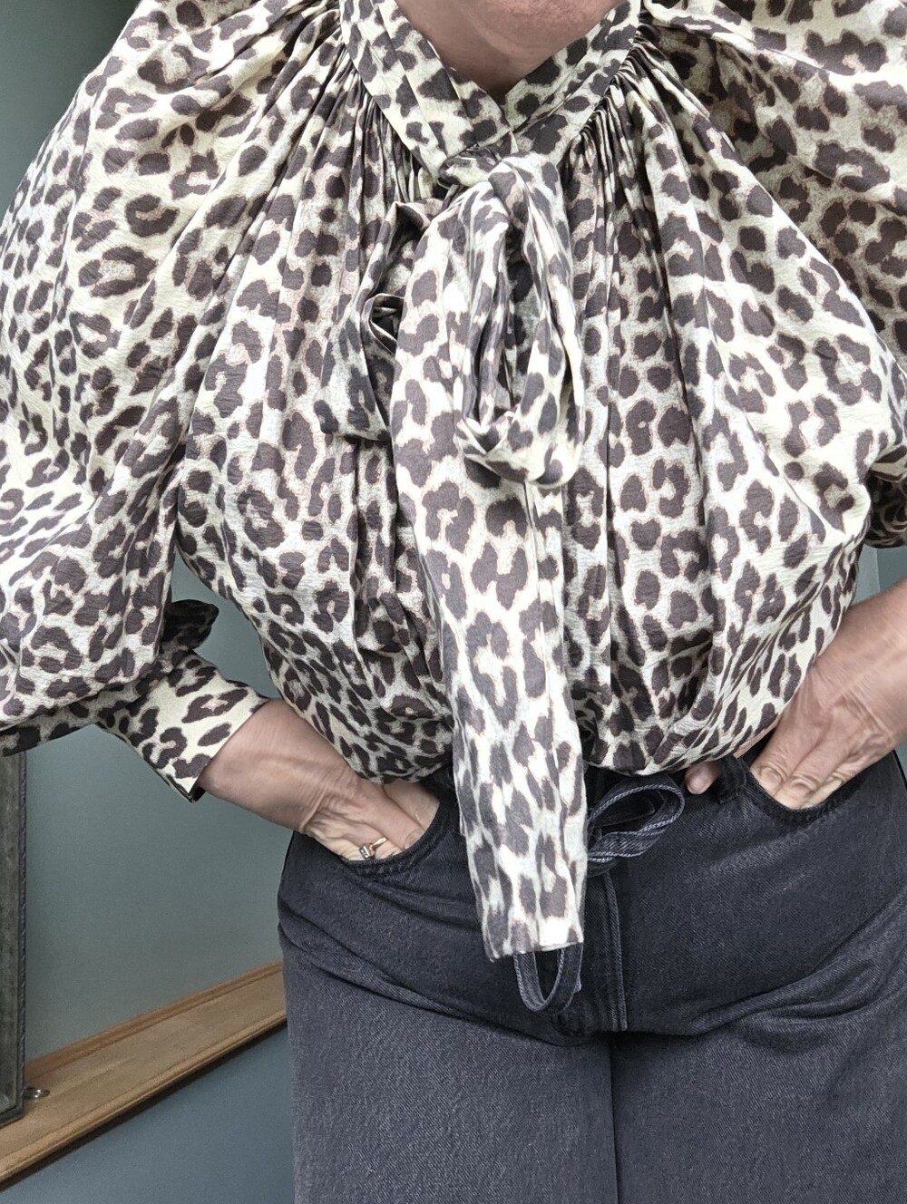 H&M Leopard-Print Bow Blouse - Beige/Brown
